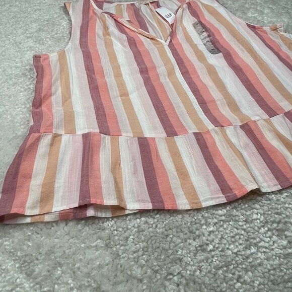 Gap Sleeveless Peplum Top Peach Multi Stripe NEW - Picture 6 of 9